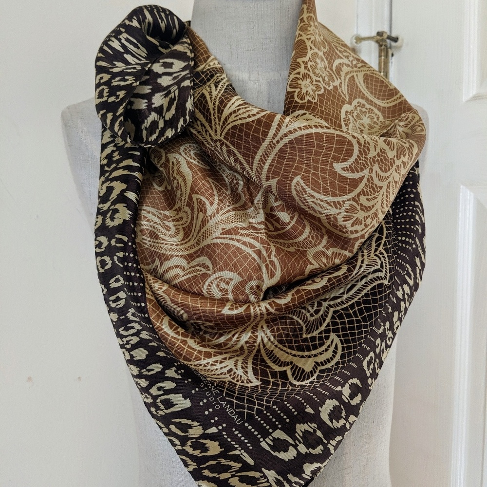 Adrienne Landau vintage brown silk Paisley scarf
